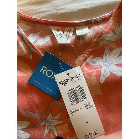 ROXY Girl Little Light Peach/Orange/Mango Floral Dress 6 - Picture 5 of 6